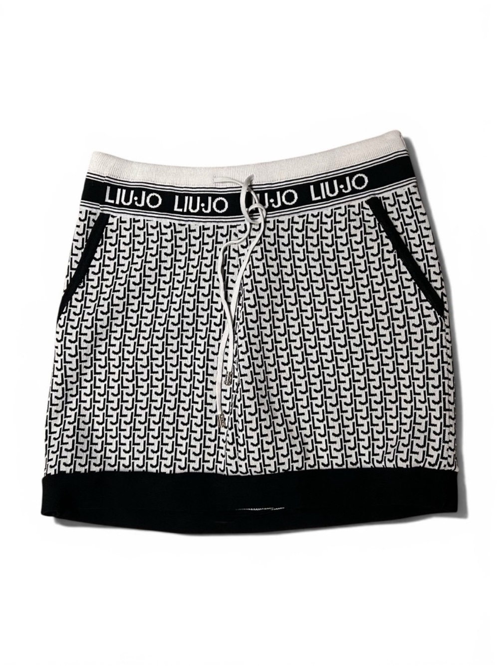 Liu Jo Black & White Logo Jacquard Knit Mini Skirt